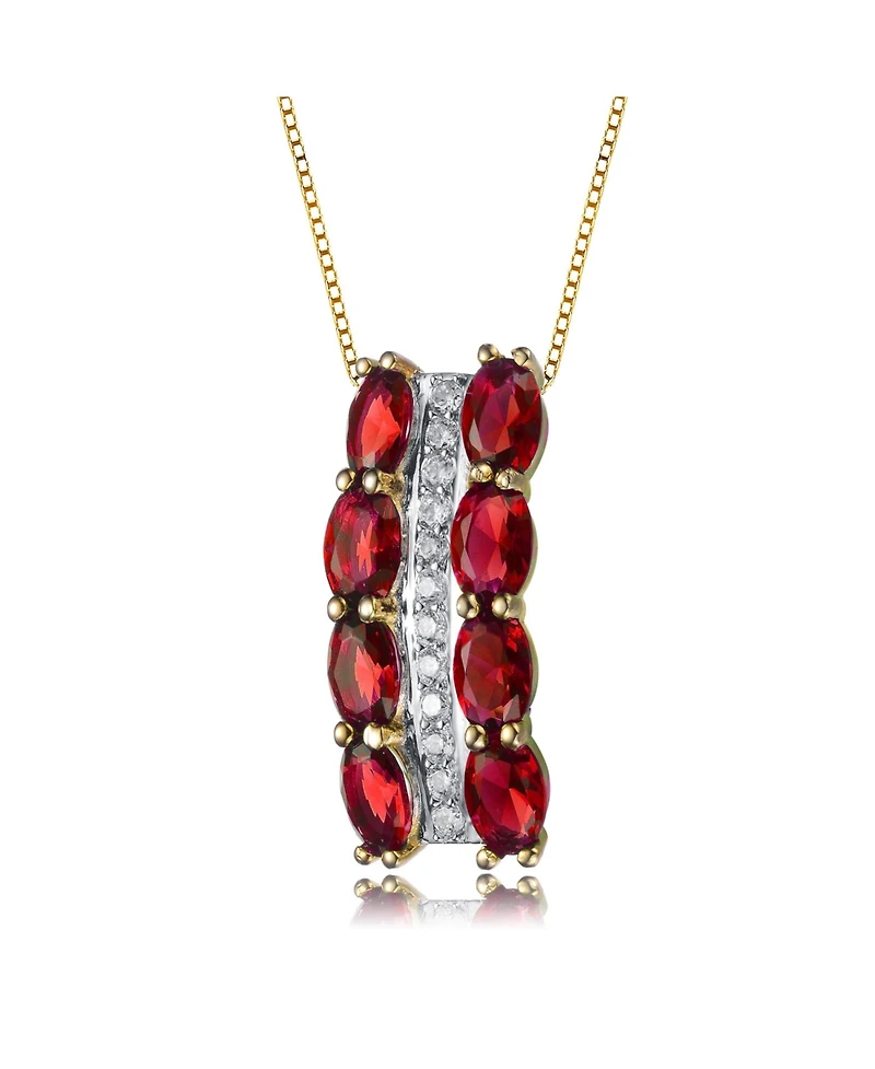 14K Gold Plated Red and White Cubic Zirconia Vertical Pendant Necklace