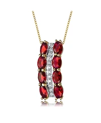 14K Gold Plated Red and White Cubic Zirconia Vertical Pendant Necklace