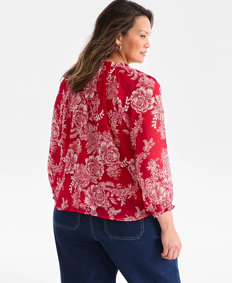 Style & Co Plus Printed Shine Ruffled Top, Macy's Exclusive