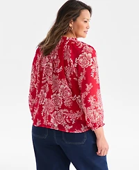 Style & Co Plus Printed Shine Ruffled Top, Macy's Exclusive