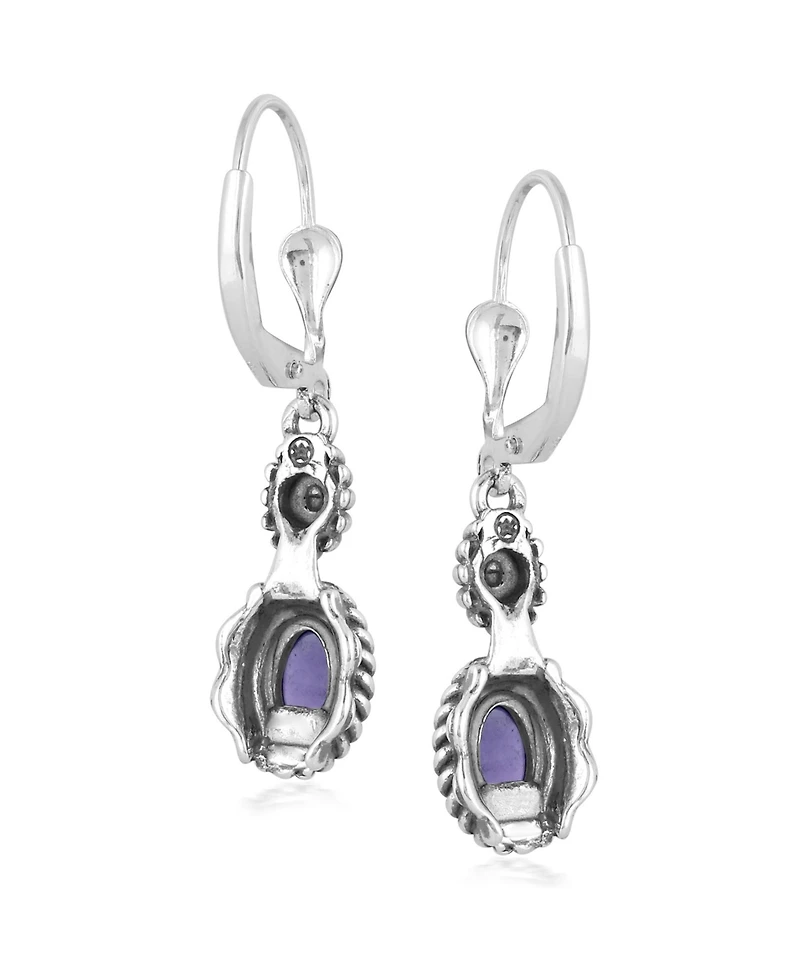 American West Jewelry Sterling Silver Amethyst Floral and Rope Design Dangle Earrings