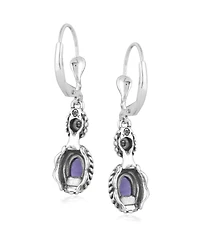 American West Jewelry Sterling Silver Amethyst Floral and Rope Design Dangle Earrings