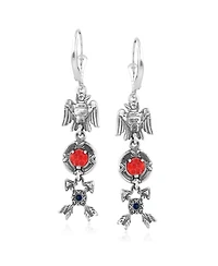 American West Jewelry Sterling Silver Gemstone Thunderbird, Sun and Crossed Arrows Dangle Earrings