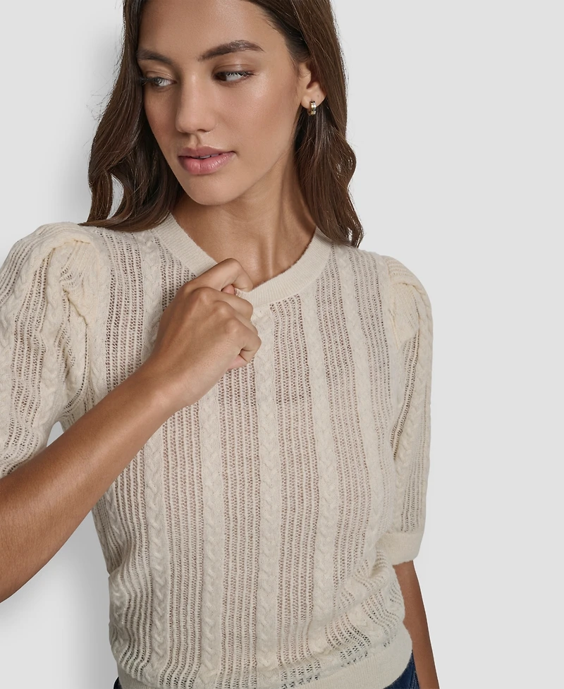 Dkny Jeans Women's Mixed Stitch Puff-Sleeve Sweater