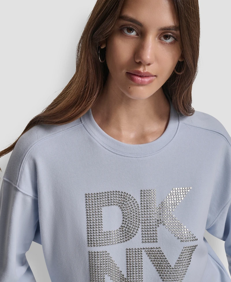 Dkny Jeans Women's Rhinestone Logo Cotton Crewneck Sweatshirt