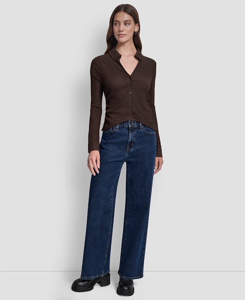 Dkny Jeans Women's Textured Collared Button-Front Top