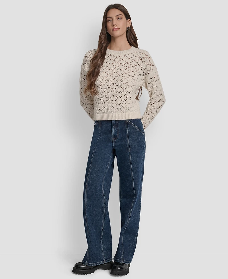 Dkny Jeans Women's Pointelle Long Sleeve Sweater