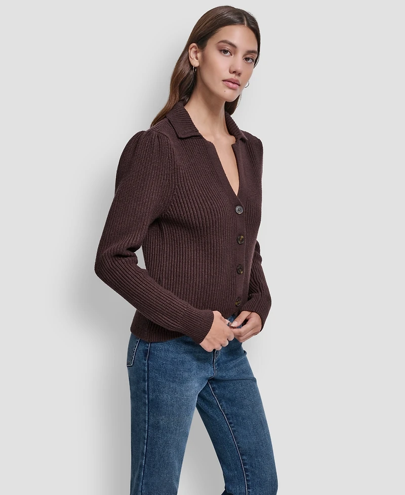 Dkny Jeans Women's Shaker Stitch Detail Cropped Cardigan Sweater