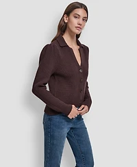 Dkny Jeans Women's Shaker Stitch Detail Cropped Cardigan Sweater