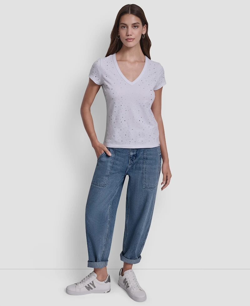 Dkny Jeans Women's Embellished V-Neck Top
