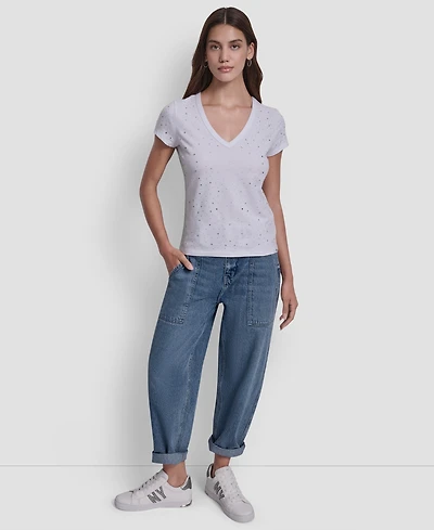 Dkny Jeans Women's Embellished V-Neck Top