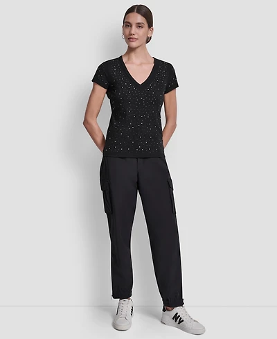 Dkny Jeans Women's Embellished V-Neck Top