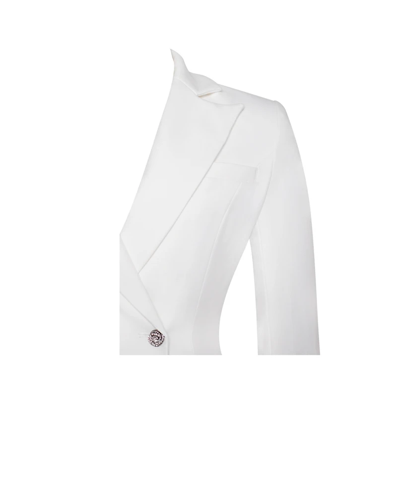 Miss Circle Women Quilla White Feather Crystal Sleeve Backless Blazer Dress