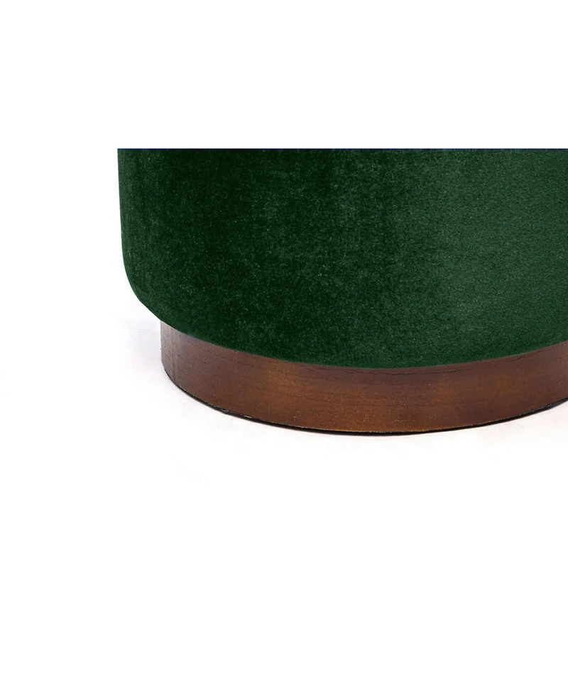 Nordlys - Green Velvet Pouf with Wooden Base Vintage Style Upholstery Living Room