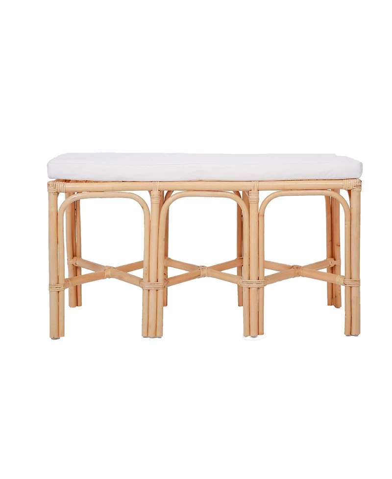 Nordlys - Natural Rattan and Beige Fabric Bench Exotic Boho Upholstery Entry