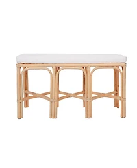 Nordlys - Natural Rattan and Beige Fabric Bench Exotic Boho Upholstery Entry
