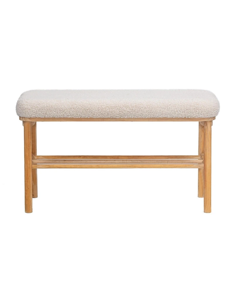 Nordlys - Solid Wood and White Boucle Storage Bench Exotic Boho Upholstery Entry