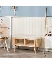 Nordlys - Beige Velvet and Wood Storage Bench Exotic Boho Entry
