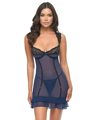 Oh La Cheri Women's Amanda Sheer Lace Babydoll Dress