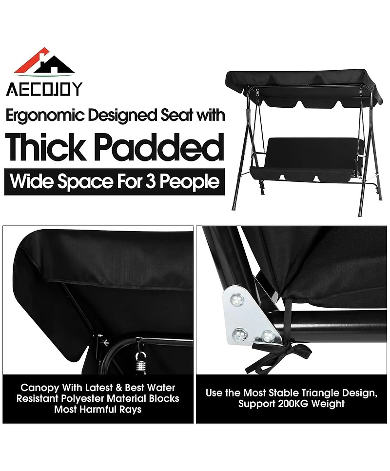 Aecojoy 3-Seat Outdoor Patio Swing Chair
