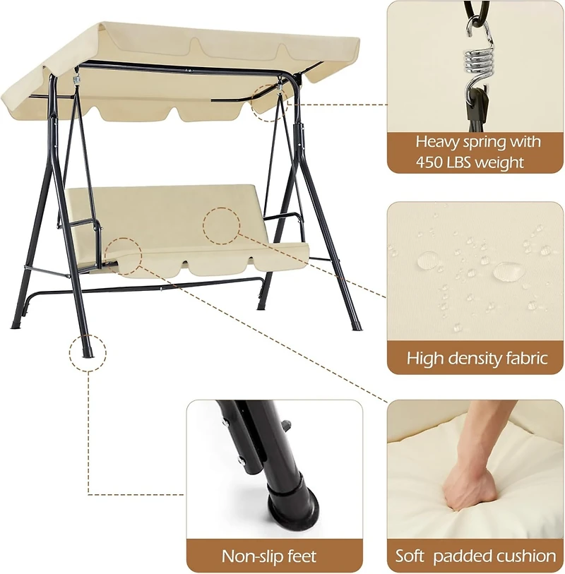 Aecojoy 3-Seat Outdoor Patio Swing Chair