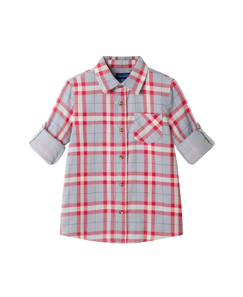 Andy & Evan Toddler Boys Toddler/Child Grey/Red Plaid Flannel Buttondown