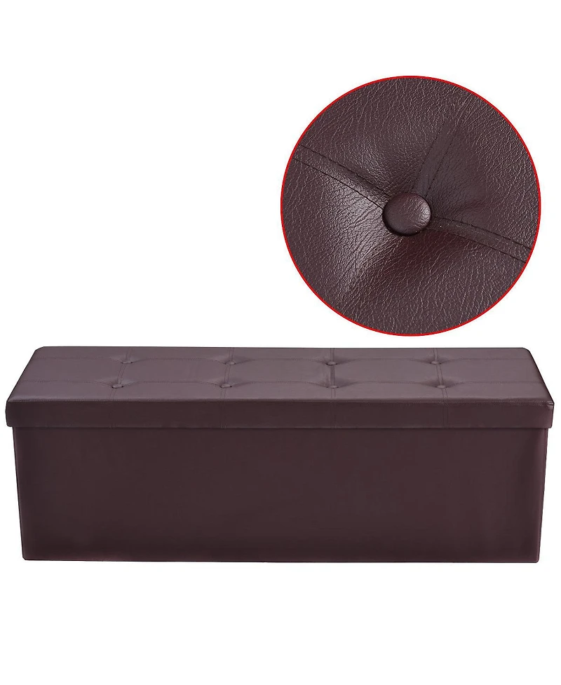 Costway 45''x15''x15'' Large Folding Storage Faux Leather Ottoman Pouffe Box Stool