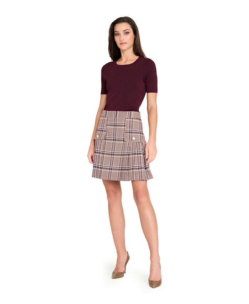 Tahari Asl Women's Plaid Pleated Skirt, Regular And Petite