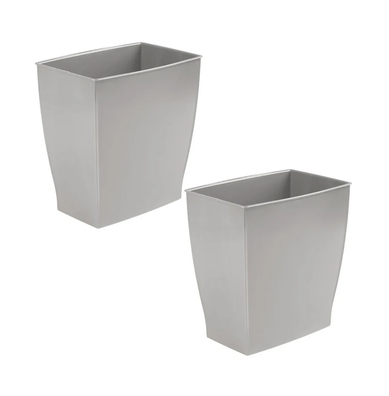 iDesign Small Rectangular Bathroom Trash Cans - Set of 2 - Gray - Made in Usa