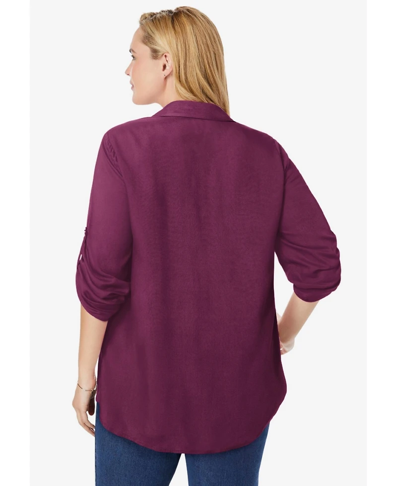 Woman Within Women's Rayon 7-Day Pintucked Tunic Blouse