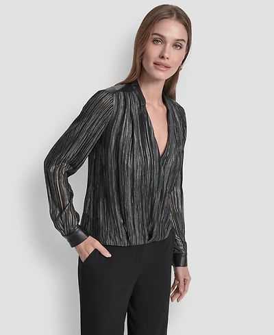 Dkny Women's Crinkle Detail V-Neck Top