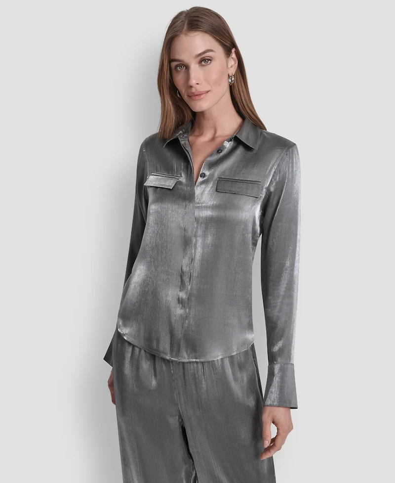 Dkny Women's Pocket Detail Long Sleeve Top