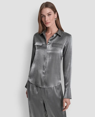 Dkny Women's Pocket Detail Long Sleeve Top