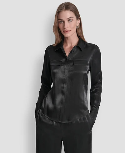 Dkny Women's Pocket Detail Long Sleeve Top