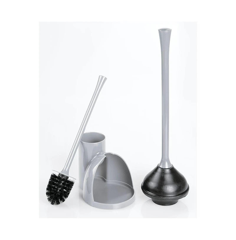 iDesign Compact Toilet Brush and Plunger Set - Gray