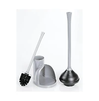 iDesign Compact Toilet Brush and Plunger Set - Gray