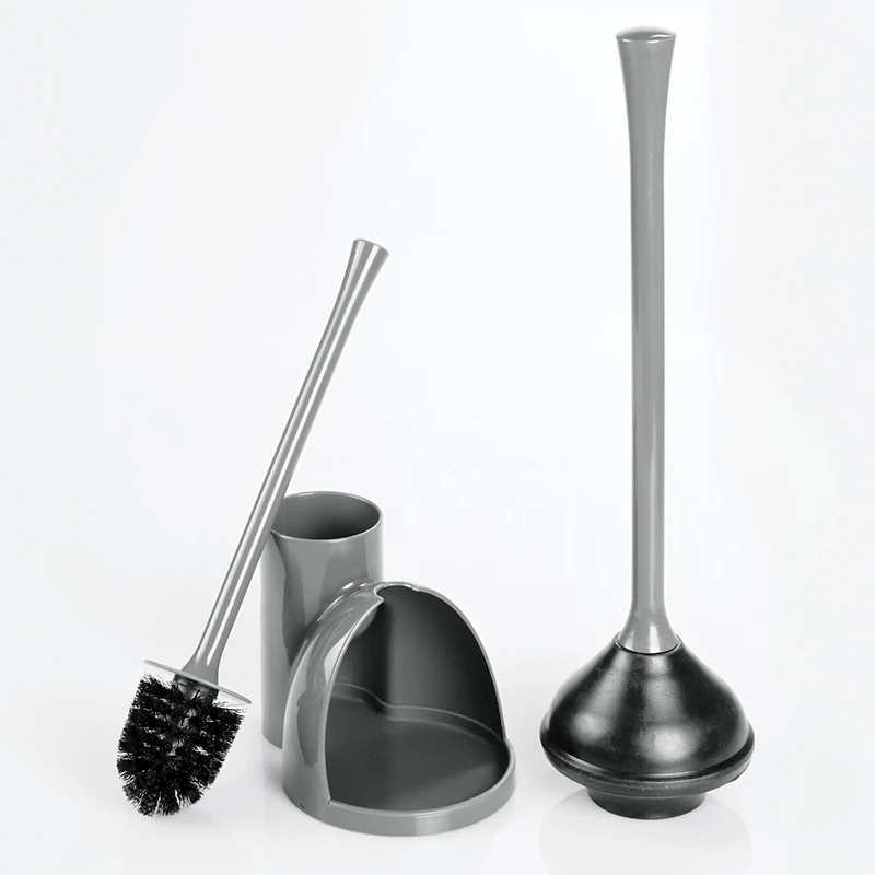 iDesign Compact Toilet Brush and Plunger Set - Gray