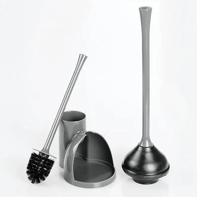 iDesign Compact Toilet Brush and Plunger Set - Gray