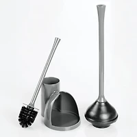 iDesign Compact Toilet Brush and Plunger Set - Gray