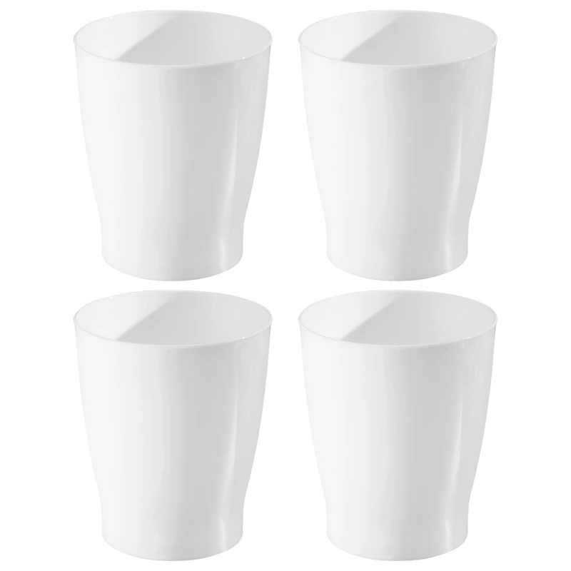 iDesign Small Round Plastic Bathroom Trash Can - Set of 4 - White - Made in Usa