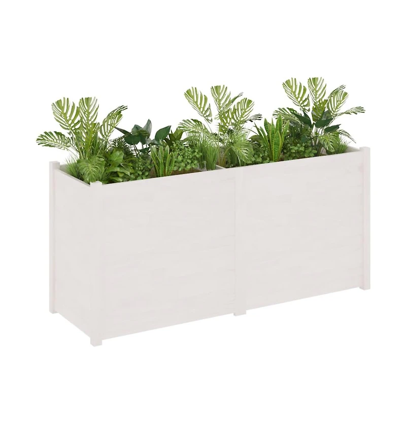 Garden Planter White Solid Pinewood Large Durable