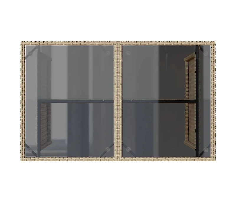 Garden Table Beige Pe rattan, powder-coated steel, tempered glass
