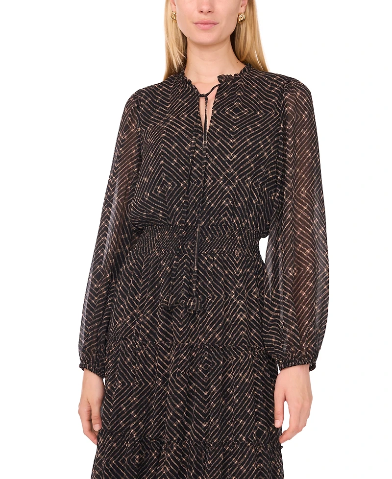 1.state Women's Necktie Smocked Waist Tiered Maxi Dress