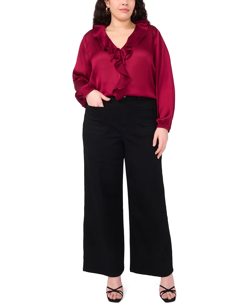 Vince Camuto Plus Double Ruffle Front V-Neck Blouse