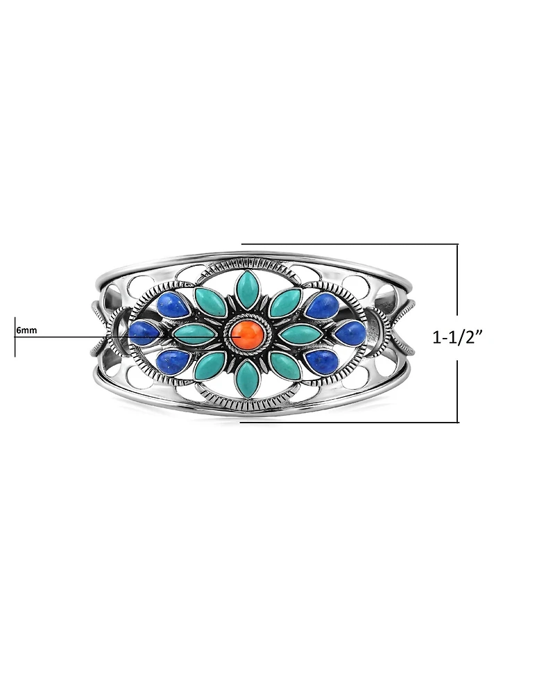 American West Jewelry Sterling Silver Multi Gemstone Bold Cluster Cuff, Size Large