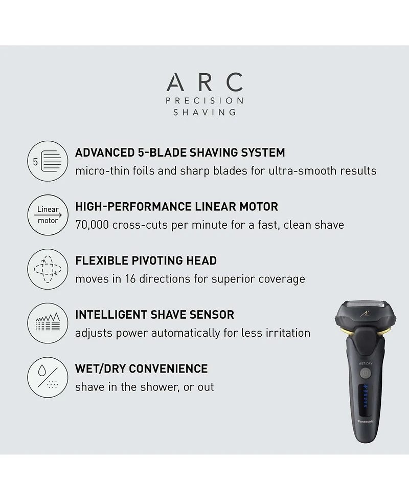 Panasonic ARC5 Men s Electric Razor, 5-Blade, Wet/Dry, Pop-up Trimmer, Pivoting Head