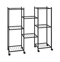 vidaXLFlower Stand Black Powder-Coated Iron Tall Rollable
