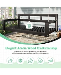 Flynama Topmax Acacia Wood Twin Size Porch Swing Daybed with Hanging Ropes