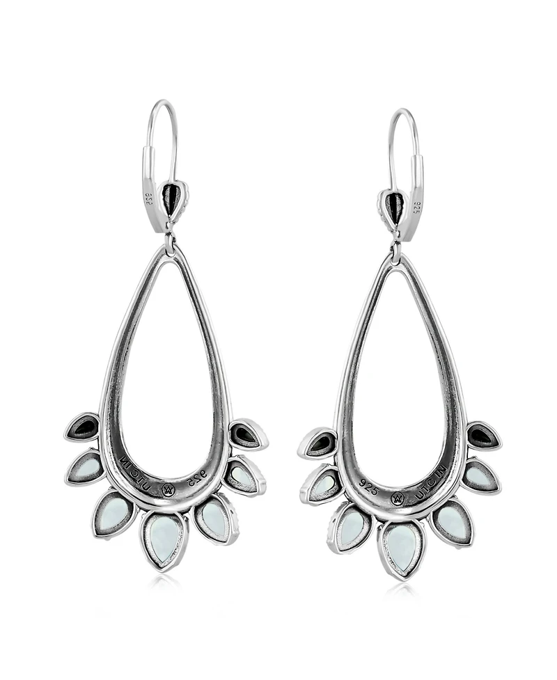 American West Jewelry Sterling Silver White Mother of Pearl Open Pear Gemstone Lever Back Earrings