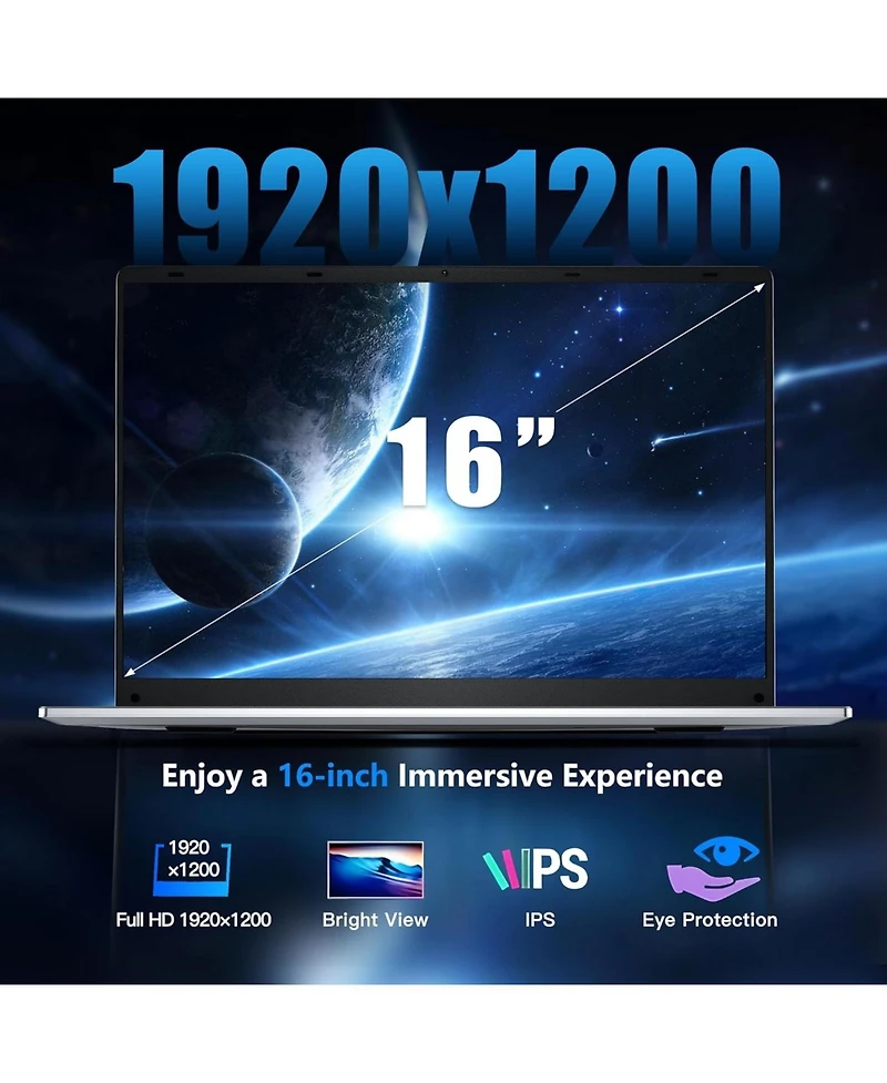 Gaming Laptop, 16 Inch Fhd Display (1920 x 1200), N95 Laptop Computer (up to 3.4GHz), 16GB Ram 1TB Ssd, Supports 180 Angle Opening, Bluetooth, Backlit